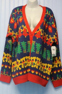 Holiday Hype multicolor Christmas sparkle print v neck cardigan sweater NWT 1X - Image 1 of 3