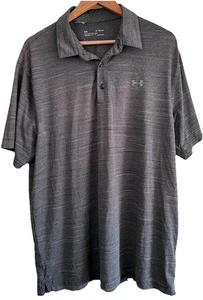 Under Armour Loose Heatgear Polo Shirt Men XL Heather Striped Gray Short Sleeve - Picture 1 of 5