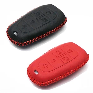 2Pcs Black Red Leather For 2020 2021 2022 2023 Hyundai Sonata 5 Buttons Key Fob - Picture 1 of 5