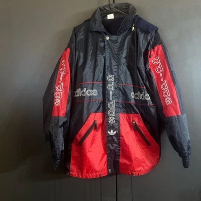 Vintage 80s Adidas Jacket Windbreaker Rare Embroidered Large Red Blue White - Image 1 of 4