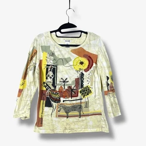 Top Jendo Art to Wear donna S manica 3/4 stampa zebrata africana impreziosito boho - Foto 1 di 7