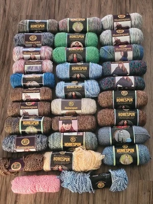 LOT 30 Skeins Yarn Lion Brand Homespun Chunky Acrylic Discontinued Mixed RARE - Image 1 of 4