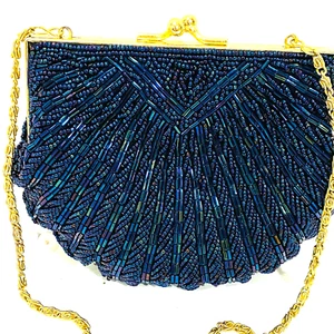 Vintage La Regale navy blue beaded evening bag converts to dressy clutch purse - Picture 1 of 11