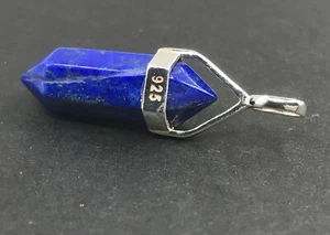 Lapis lazuli point pendant, solid Sterling Silver. 23mm stone, gift box. Defect. - Picture 1 of 12