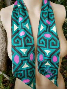 NEW in BOX DIANE VON FURSTENBERG SCARF TIE BELT SILK TURQUOISE GREEN PINK BLACK - Picture 1 of 12