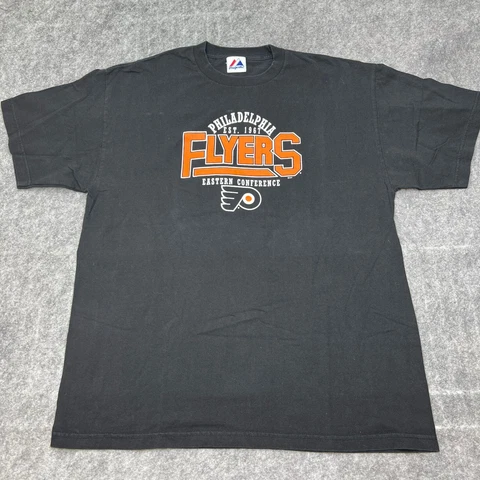 Majestic Philadelphia Flyers Shirt Adult Extra Large Black Spell Out Mens Crew Cover