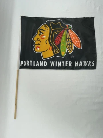 Nylon Portland Winterhawks Spirit Flag 13 by 17 Inch Handheld Black Polyester Cover