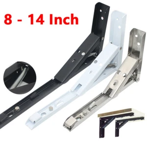 2x Folding Heavy Duty Shelf Bracket Wall Mounted Table Bench Bracket Wall Hinge - Picture 1 of 17