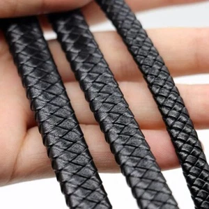 Cordones de cuero trenzado genuino marrón negro vintage de 0,5/1 metro 8 mm 10 mm 12 mm planos - Imagen 1 de 23