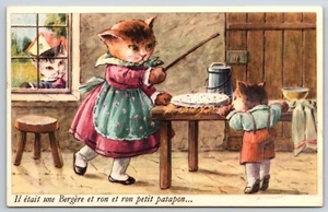 Fantasy~Dressed Cats~Mama Cat Threatens Boy Kitty Away From Dessert~France - Picture 1 of 2