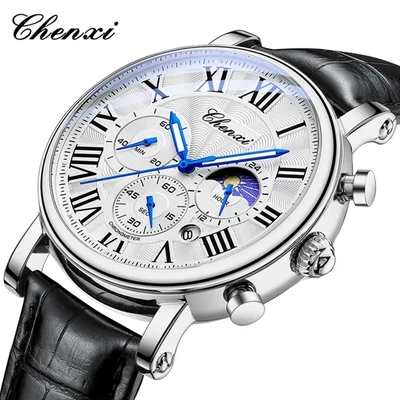 CHENXI Reloj Hombre Números Romanos 24 Horas Cronógrafo Reloj Pulsera Cuero Reloj Hombre Foto 1 de 4
