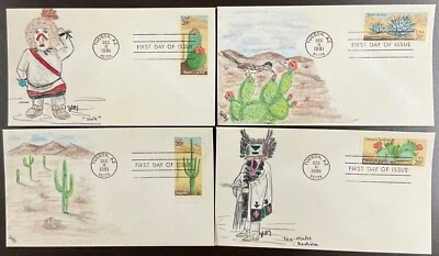 1942-45 JLBY hand-drawn/painted Complete set of 4 Desert Plants FDCs   - Image 1 of 2