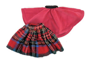 1950s Betsy McCall Skirts Red Tartan Pleated Plaid/ Hot Pink Velvet Circle Skirt
