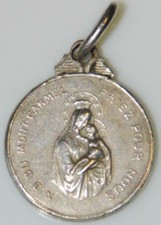 Antigo Nossa Senhora Do Monte Carmelo & Sagrado Coração De Jesus rezasse Prata Medalha Sagrada