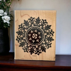 STAMPIN' UP! Rubber STAMP Wood Mounted MEDALLION 6" x 5" XL Background Round - Picture 1 of 3
