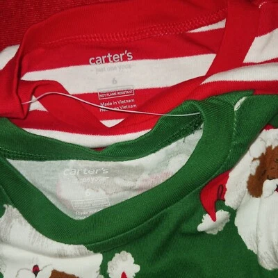 Carters Size 6 Black Santa Pajamas 2pc. 2sets. Santa & Strips. Skid Proof. New - Image 1 of 4