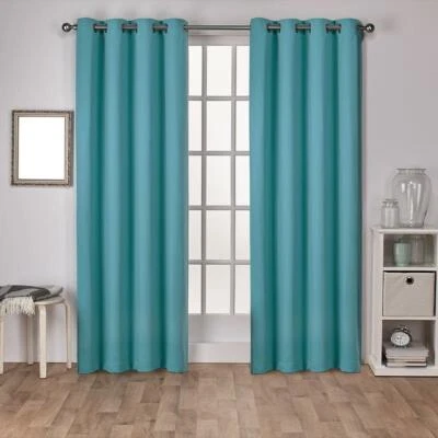 Sateen 52 in. W x 84 in. L Woven Blackout Grommet Top Curtain Panels in Teal - Image 1 of 3