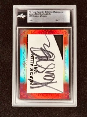 Marcus Allen Charles White 2017 Leaf Masterpiece Cut Signature card 1/1 JSA USC - Image 1 of 2