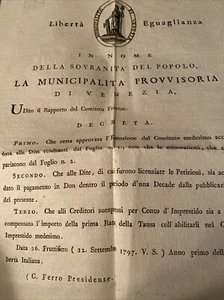 Municipalità Provvisoria Venezia Dopo La caduta Della Repubblica 1797 - Foto 1 di 2