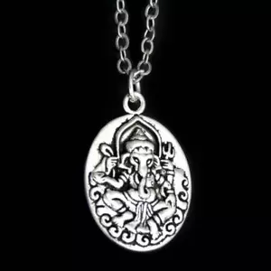 Ganesha Halskette 1"" doppelseitiger Anhänger 20"" Kette Hindu Elefant Gott Symbol NEU - Bild 1 von 4