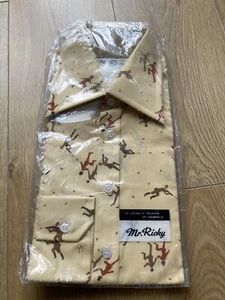 Seltenes Original 70er Jahre Mr Ricky Neuheit Druck Herren Shirt, Wildhüter/Waffe, Größe 15,5 - Bild 1 von 9