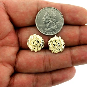 Real 10K Solid Yellow Gold 15MM Diamond Cut Large Round Nugget Stud Earrings - Picture 1 of 3