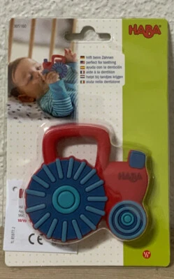 📀 HABA Tractor Silicone Teether- Red/Blue NEW - Image 1 of 2