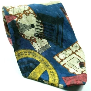 Architecture Protractor Building Blue Prints Novelty Silk Tie - Picture 1 of 6