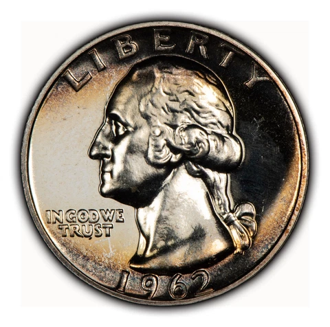 1962 25c Silver Washington Quarter - Speckled Rainbow Toning - GEM Proof - Z3932 Cover