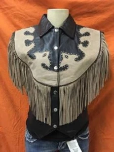 Women's Black and Brown Fringe Vest - Motorcycle or Western Vest - Great Value - Picture 1 of 2