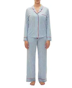 GapBody Sz XL Modal Long Sleeves Notched-Collar Top & Pants Pajamas Set Stripes - Picture 1 of 10