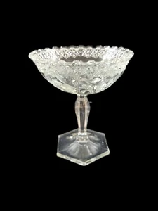 Vintage Clear Cut Floral Glass Compote Pedestal Candy Dish 5 1/2" - Picture 1 of 15