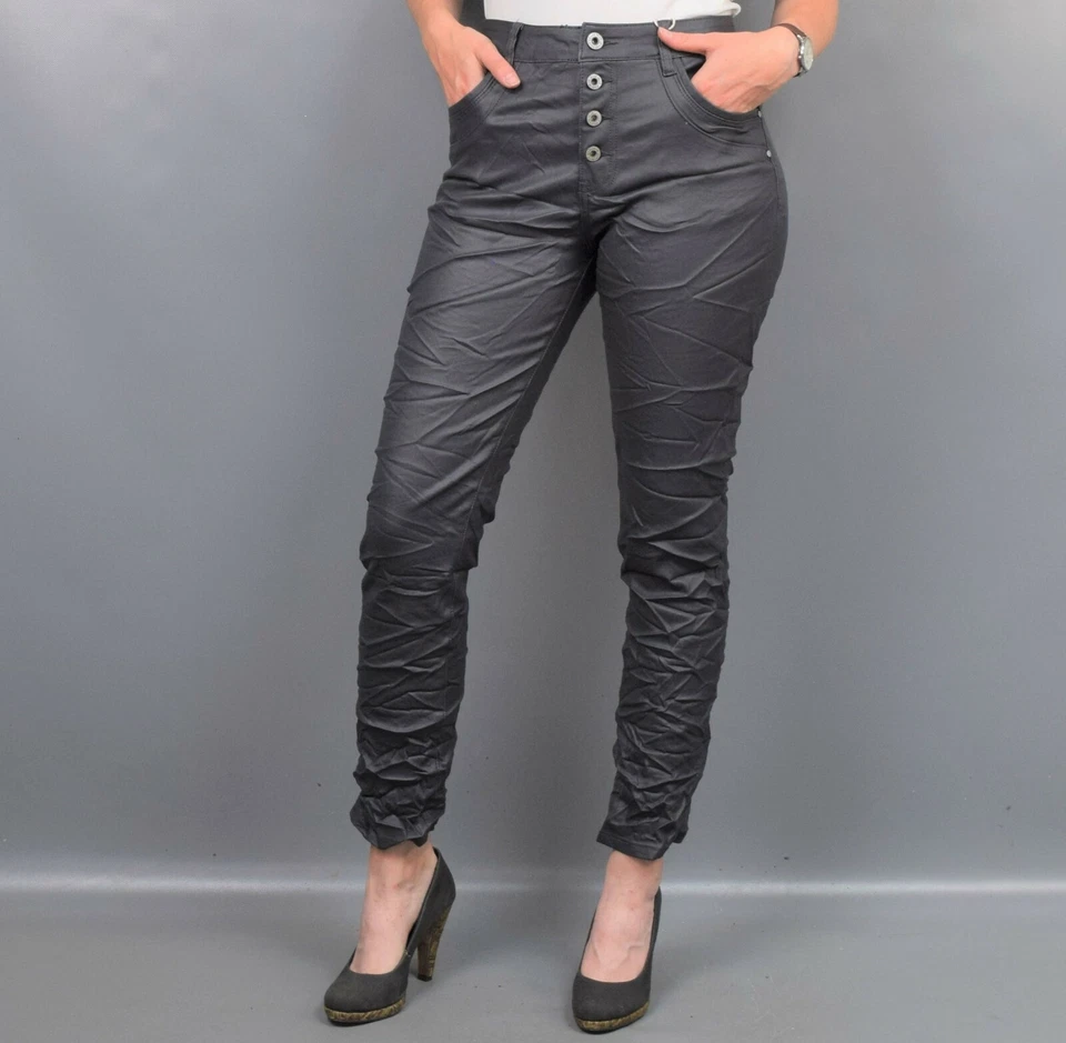 Karostar: Boyfriend Baggy Stretch Jeans Leder-Optik Kunstleder 5 Farben 38 - 48 - Bild 1 von 1