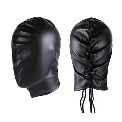 Máscara sexy unissex de couro vegano macio com cadarço capa completa capacete adulto - Imagem 1 de 4
