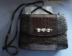 BRIGHTON CROSSBODY PURSE organizer w Black & Brown embossed leather - Picture 1 of 15