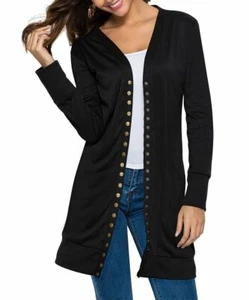 Danqi Black Snap Long Cardigan Size XXLarge - Picture 1 of 1