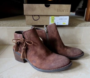 DAMEN BORN OFFENER ABSATZ Reißverschluss STIEFELETTE rostfarben abgenutzt Leder GRÖSSE 6M neu im Karton - Bild 1 von 12
