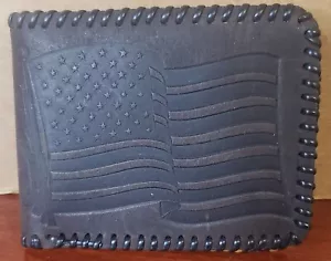 PROUD TO BE AN AMERICAN VETERAN! Handmade Black Leather Billfold Wallet - Picture 1 of 4