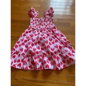 Crown & Ivy Kleid Kinder Mädchen Größe M Rosa AOP Erdbeere Gesmokt Fit Flare - Bild 1 von 5