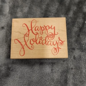 Happy Holidays Swirly Wood Mounted Rubber Stamp 4 Inch - Bild 1 von 4