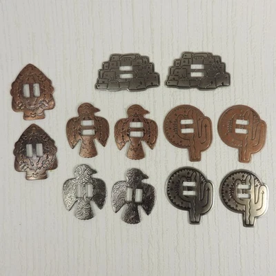 Slotted Concho Leathercraft Southwestern 6 Pair Assorted Silver Copper Color - Image 1 of 4