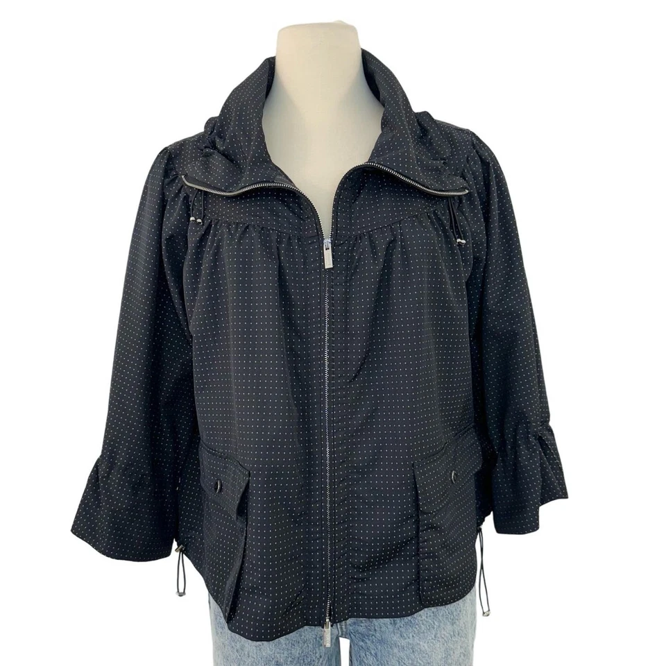 Chaqueta de Lluvia Ligera Armani Collezioni Cremallera Completa Negra Blanca Lunares Talla 6 Foto 1 de 4