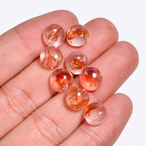 Red Rutilated Limonite Quartz Cabochon Round drop Gemstone 8 Pcs Set 9x9x5 mm - Picture 1 of 4