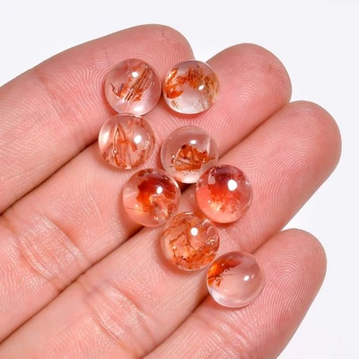 Red Rutilated Limonite Quartz Cabochon Round drop Gemstone 8 Pcs Set 9x9x5 mm - Image 1 of 4