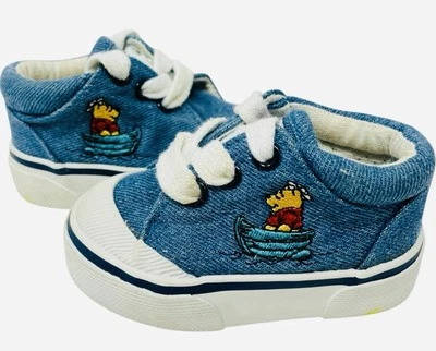 Vintage 90’s Disney Winnie the Pooh Denim Canvas Baby Toddler Shoes Size 1 - Image 1 of 4