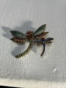 Broche libélula duelo diamantes de imitación mixtos vintage - tono dorado - Imagen 1 de 4