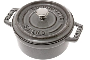 Staub Enameled Cast Iron Mini Round Cocotte .25 Quart 10cm; Grey - Picture 1 of 12
