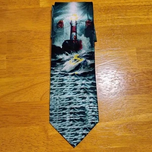 Vintage Steven Harris Hand Made Men's Necktie Lighthouse Jesus Guides To Light - Picture 1 of 5