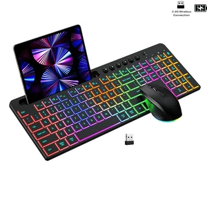 2.4G Bezprzewodowa klawiatura Mysz Combo RGB Podświetlany uchwyt na telefon 1600DPI Akumulator - Zdjęcie 1 z 11