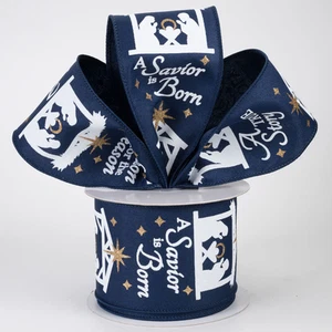 Nativity Scene Navy Blue Ribbon 2.5" x 10 Yards - Picture 1 of 3